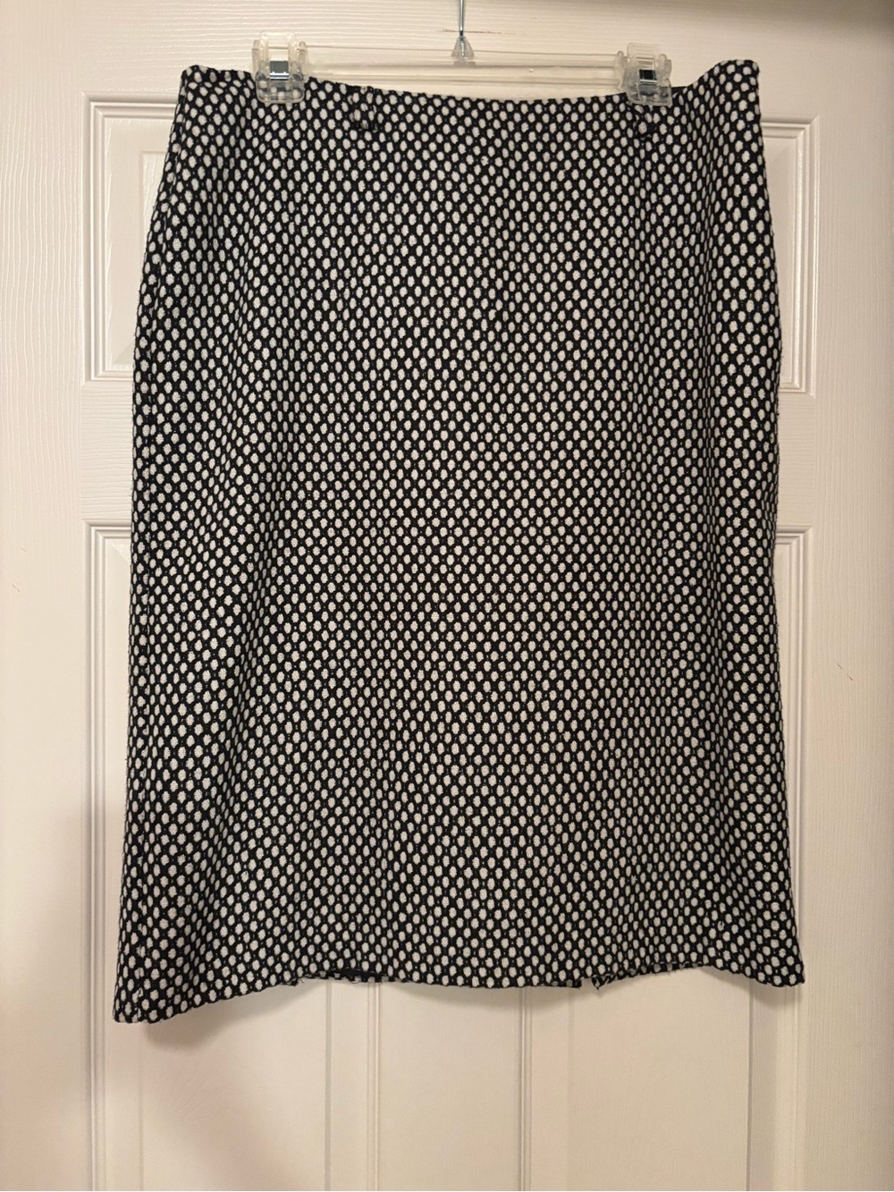 Sunny Leigh Black and White Polka Dot Double Slit Lined Pencil Skirt